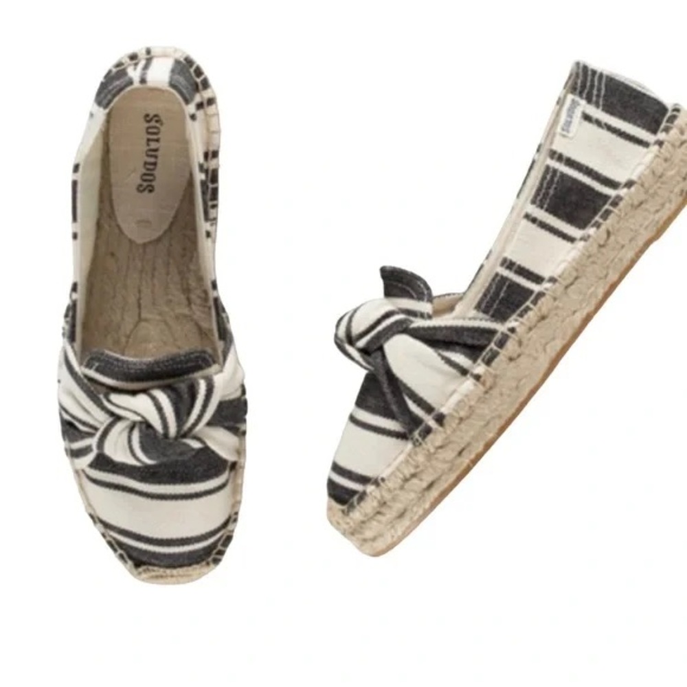 Soludos Knotted Platform Espadrille Smoking Slippers Black Stripe Women’s 8